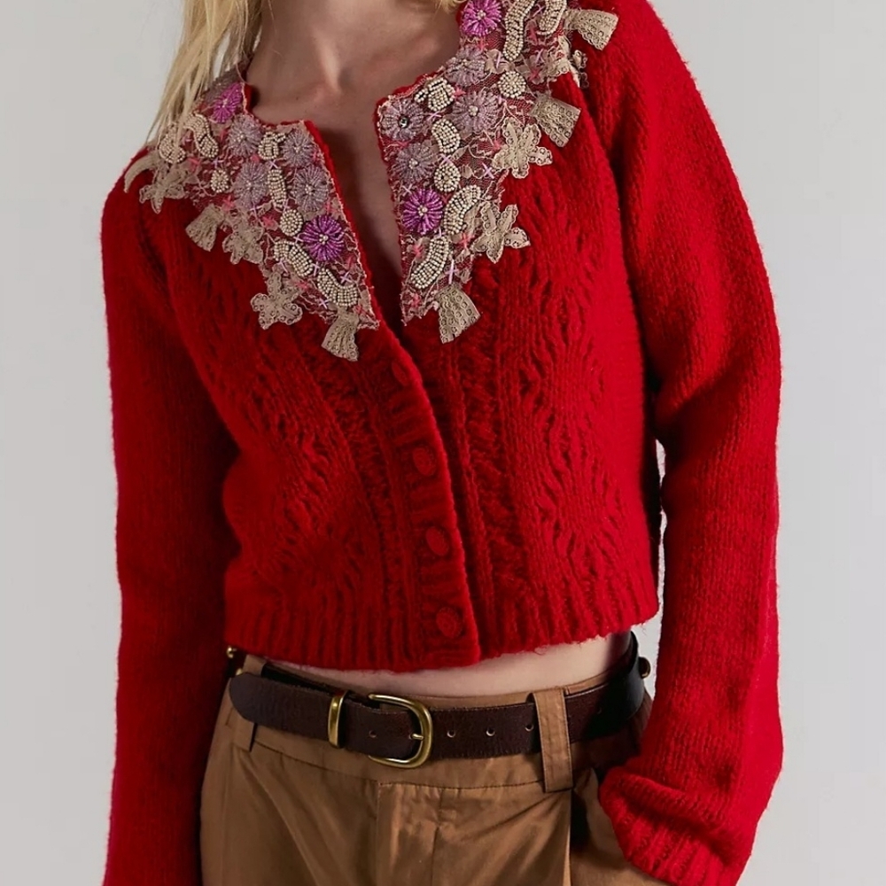 Free People One FP Pixie Cardi- Red sweater - L - NWOT